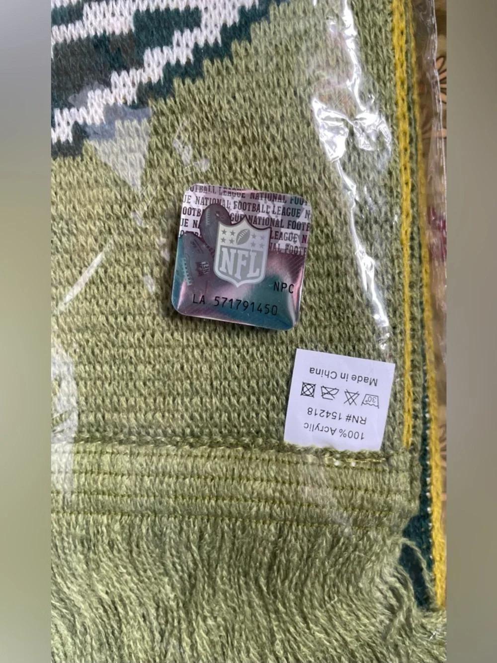 Green Bay Packers NFL Anniversary Winter Scarf Green Gold 100 Seasons NWT - Picture 4 of 9